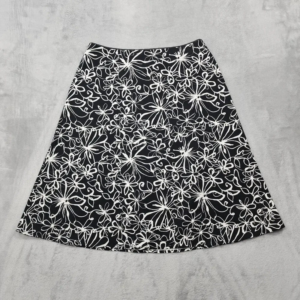 Vintage Valerie Stevens Skirt Womens 10P PETITE Black Floral A-Line Stretch